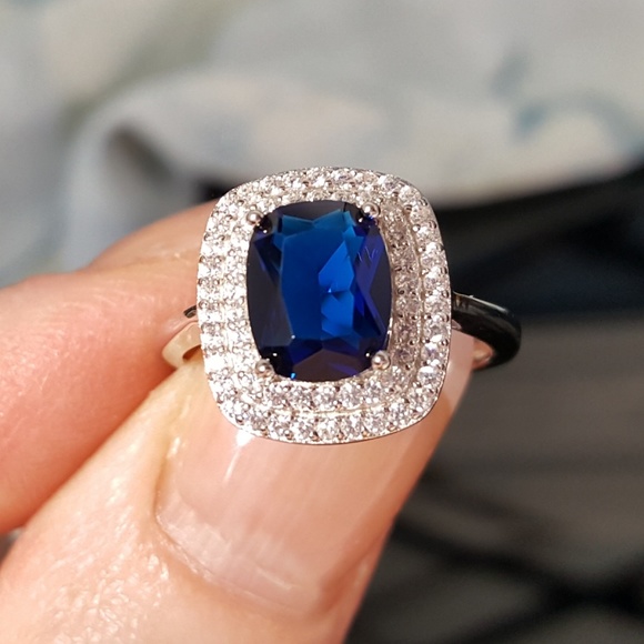 Dazzling Simulated Blue Sapphire Statement Ring - Picture 3 of 8